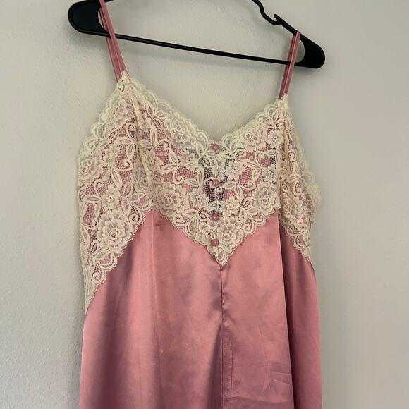 Vintage slip dress lace and satin silky adjustable mini cami langerie coquette - Picture 3 of 11
